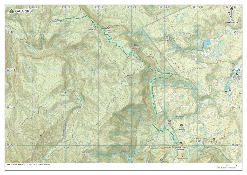 Vaalribbokkop Cave Hike route map.