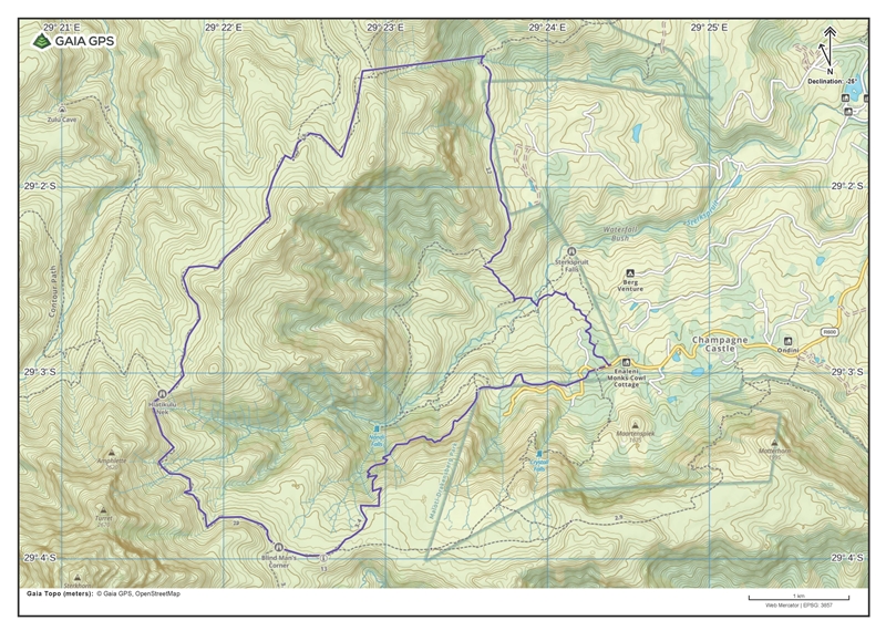 Makulumani to Hlathikhulu Nek and Sphinx Loop Hike Route Map.